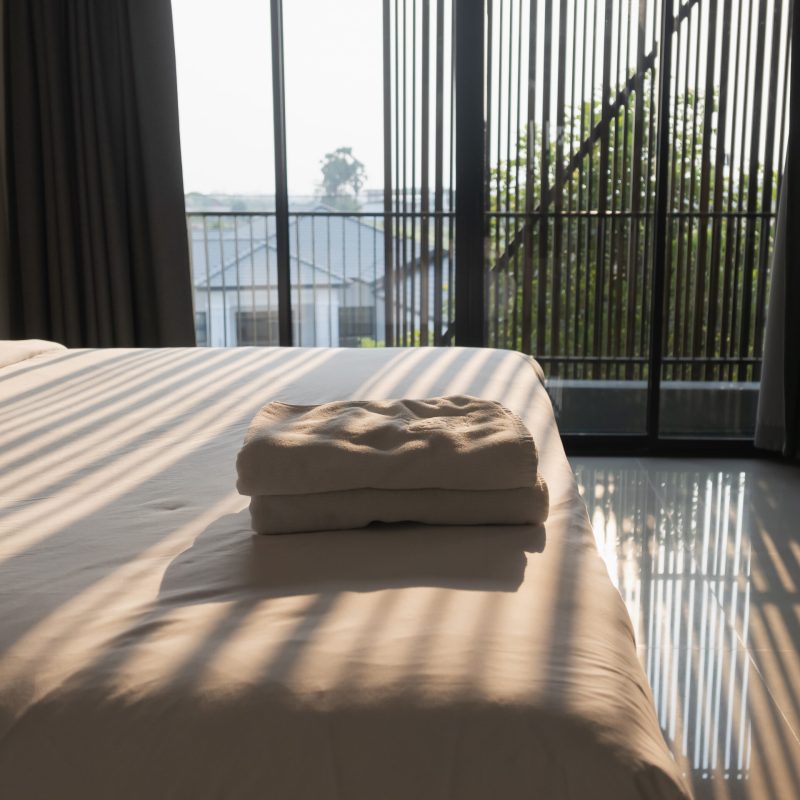 close up of towel on the bed in the hotel